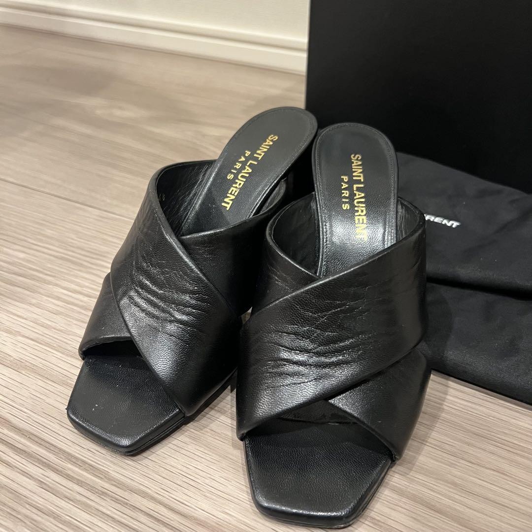 Sandali Saint Laurent tacco pelle nero punta quadrata misura 34 5 donna originali senza scatola