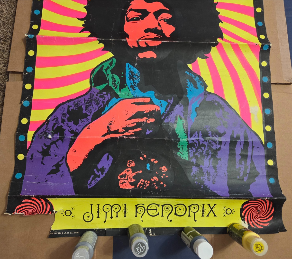 1969 Jimi Hendrix Platt Poster Co Silkscreen Blacklight Poster