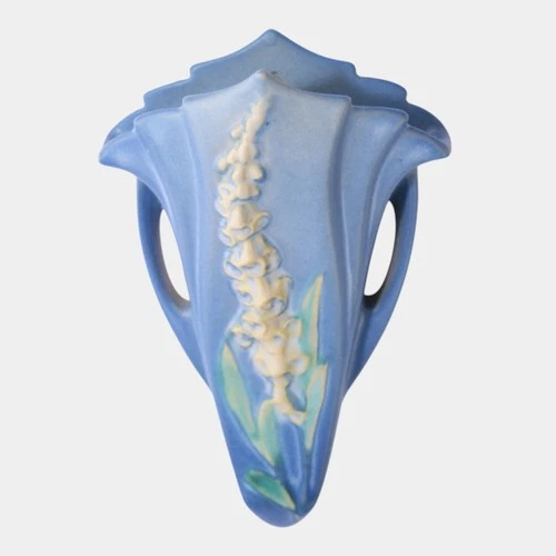 Roseville Foxglove Blue 1942 Vintage Art Pottery Ceramic Wall Pocket 1292-8