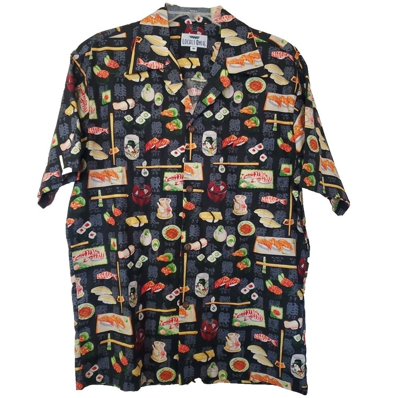 Camisa con botones Locals Only de sushi para hombre manga corta mediana hawaiana Ebi Maki Sake