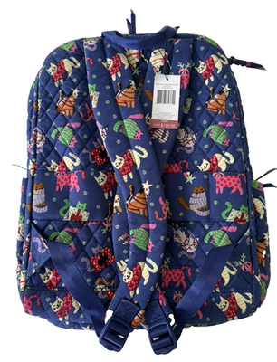 NWT Vera Bradley Cotton Essential Large Backpack Catnip Christmas Cats Blue $159 Vera Bradley Essential Large Backpack Cotton Catnip  main image 4