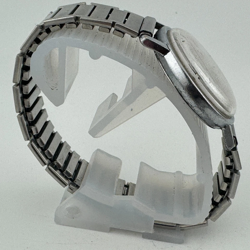 复古 Timex Mercury 手表男士银色红色手上发条机械弹力 ~ 运行和停止 — 第 3/4 张图片