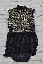 WEISSMAN Dance Costume SIZE LC Flapper Fringe Plain Fancy 13567 Black Gold