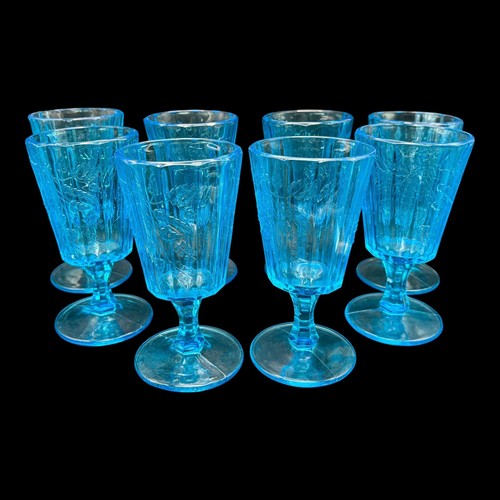 8er Set L.G. Wright blauer Glas Kelch Weizen & Gerste Muster MCM um 1960 - Bild 1 von 17