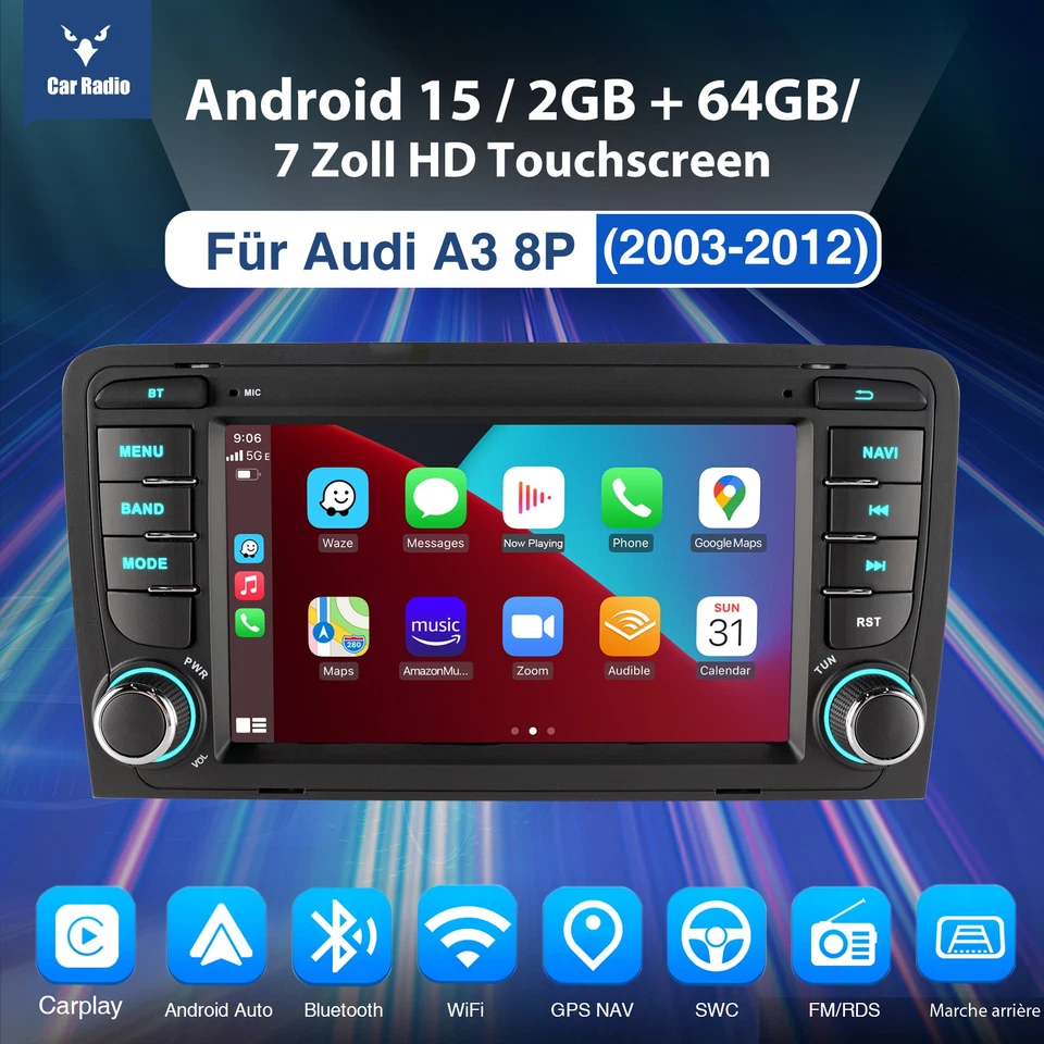 2+64GB Für AUDI A3 8P 2003-2012 Android Autoradio Apple Carplay GPS Navi WIFI BT - Bild 2 von 4