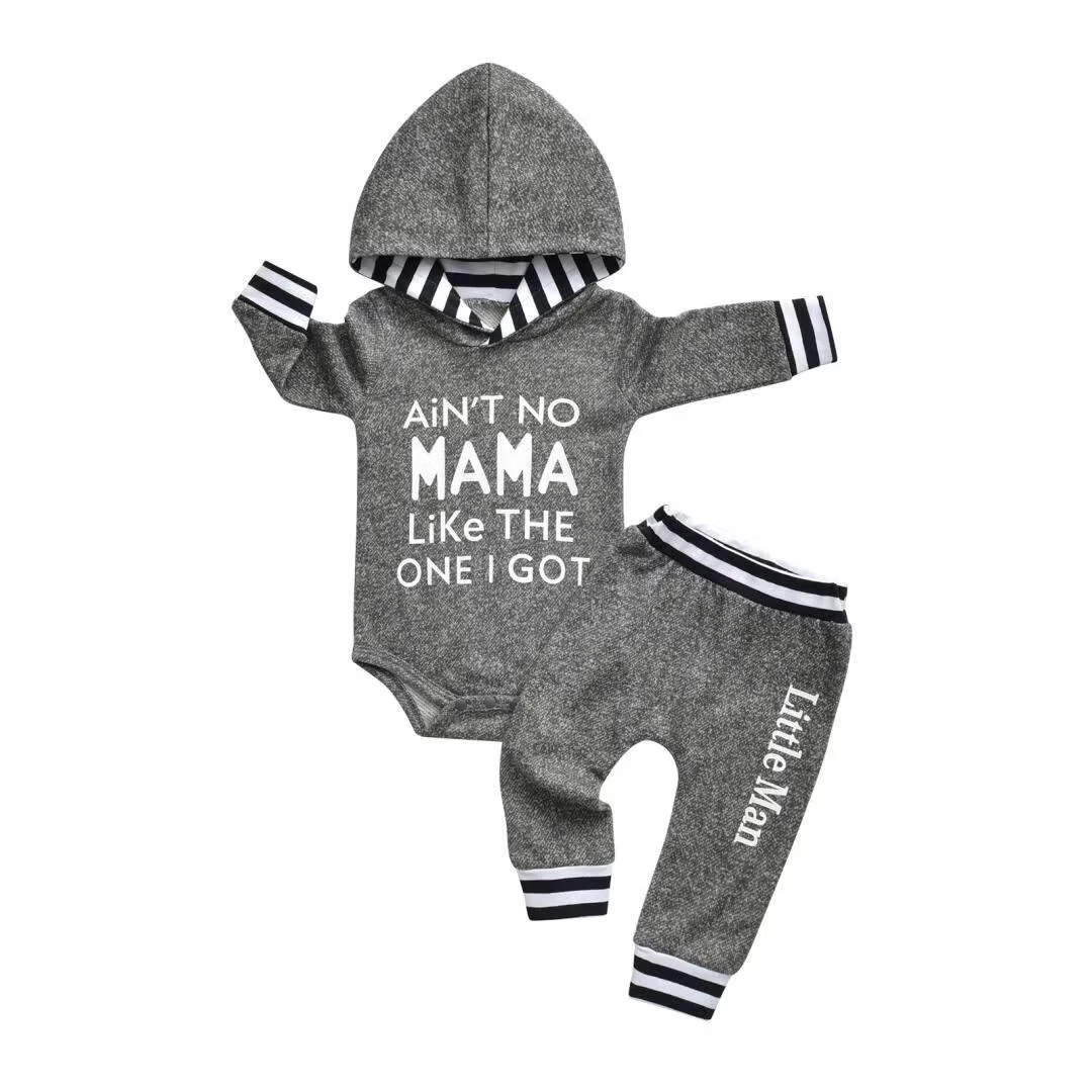 Newborn Infant Baby boy Clothes Long Sleeve Letter Romper Hooded Pants Outfits S