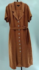 Quince Women 100% European Linen Button Front Dress Terracotta M