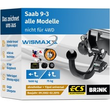 ANHÄNGERKUPPLUNG für Saab 9-3 02-15 abnehmbar BRINK +13pol E-Satz ABE