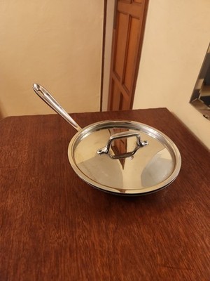 Vintage All-Clad 8'' Stainless Steel Frying Pan Skillet Unmarked Bottom USA w Lid