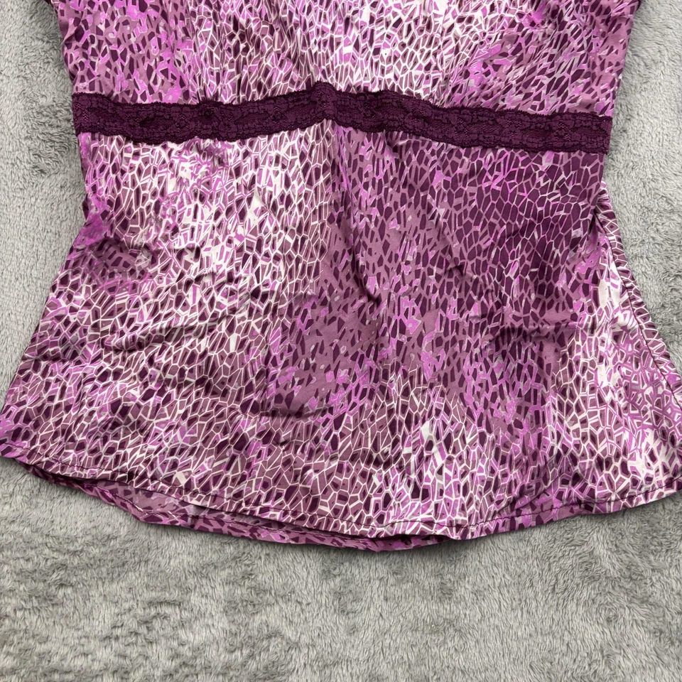 Bob Mackie Studio Seda Babydoll Camisola Top Mujer 10 Púrpura Rosa Encaje Hada Y2K Foto 4 de 4