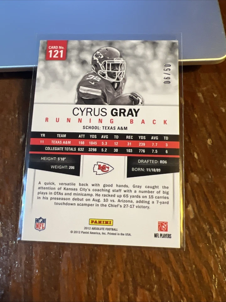 Cyrus Gray 2012 Panini Absolute Rookie Spectrum Silver Rookie RC #121 /50 - Image 4 of 4
