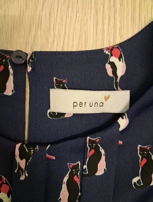M&S x PER UNA - CAT PRINT Navy Blue & Red Midi Pleated Dress (size 12/14)