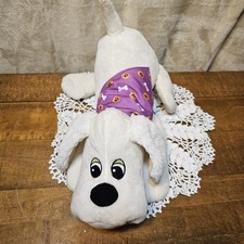 Pound Puppies Hungry White With Purple Scarf and Dog Tag Bone Stuffed Plush 15"