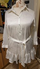 Zara long sleeved satin frill detail tie waist longline blouse size L (16)
