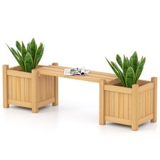 3 in 1 Garden Bench with Planters Natural Fir Wood Outdoor Seat Natural