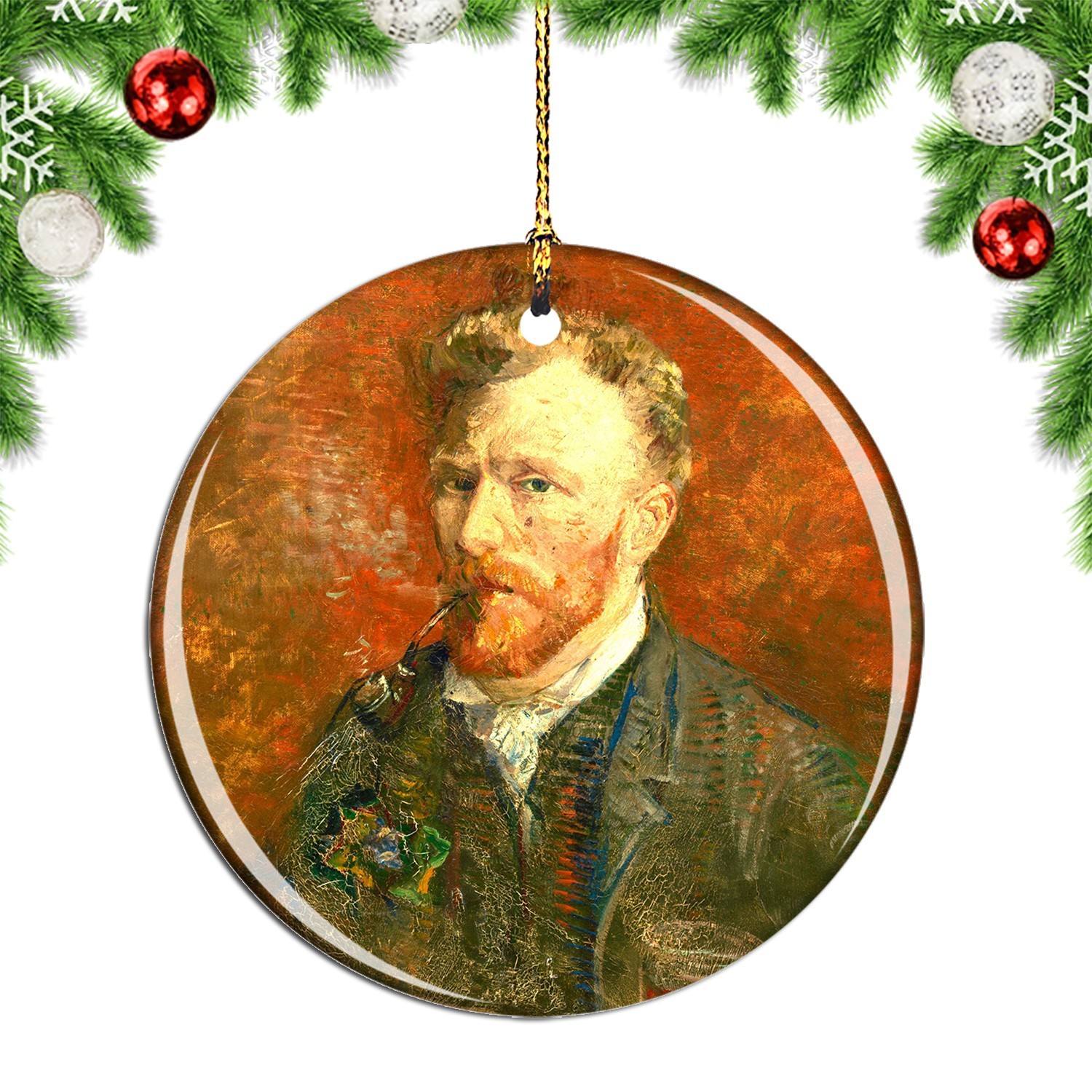 Van Gogh Self Portrait With Pipe And Gla Christmas ornament city travel souvenir
