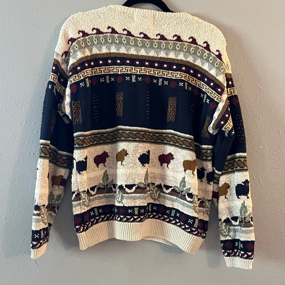 Suéter Woolrich Vintage Mujer Mediano Oveja Granja Animal Estampado Ramio Algodón Seda Foto 2 de 4