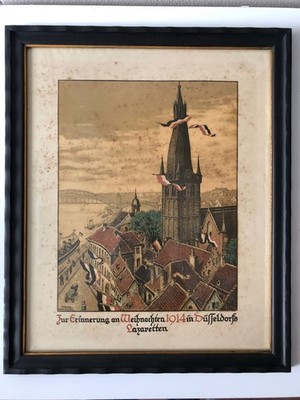 1914 Hanns Herkendell Gedenkblatt Plakat Farbdruck August Bagel Düsseldorf 34x44