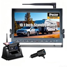 10.1" Wireless Monitor DVR Solar Magnet Standby Backup Camera For RV Trailer Van