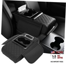 Car Armrest Cushion, 5 in 1 Center Console Cover with 2 Cup Holders, Black