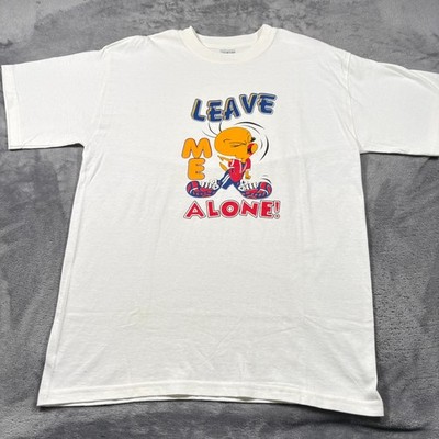 Vintage Gildan T-Shirt Mens Medium White Cotton Tweety Leave Me Alone Graphic