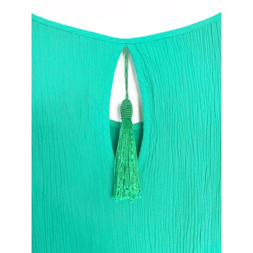 Soft Surroundings Dress Womens Large Green Cold Shoulder Tie Tassel Gauzy Beachy - Picture 9 of 12