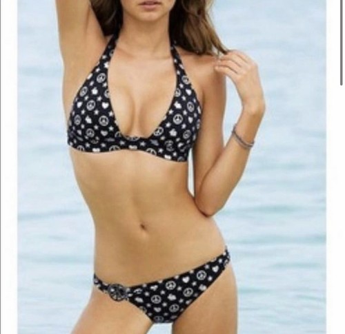 Vintage 2006 Y2K Victoria’s Secret Peace Love & Bunnies Black Bikini S/M - Picture 5 of 5