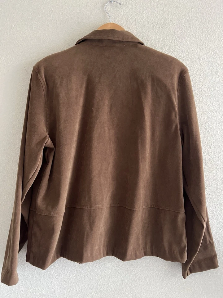 Chaqueta grande CLIO vintage de gamuza sintética marrón con botones ecuestre Western Country Foto 2 de 4