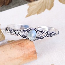 Rainbow Moonstone Gemstone 925 Sterling Silver Banlge Cuff For Best Person Gift