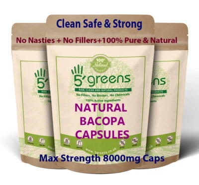 5GREENS Bacopa Monnieri Extract, 600mg ( 20:1 ) 12,000mg Per Capsule High Strength