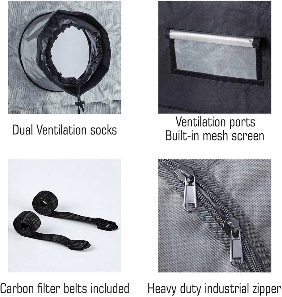 GROZY 120x120x200CM Grow Light Tent 100% Reflective Hydroponics System Grow Room - image 2 of 4