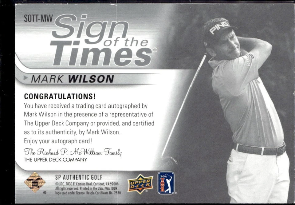 2021 SP AUTHENTIC GOLF SIGN OF THE TIMES #SOTT-MW MARK WILSON - Image 2 of 2