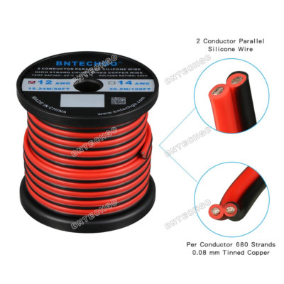 12 Gauge 2 Conductor Parallel Silicone Wire 200 deg C 50 feet Tinned Copper Wire