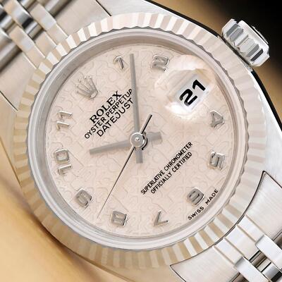 ROLEX LADIES DATEJUST 69174 CREAM ARABIC JUBILEE DIAL 18K GOLD STEEL WATCH