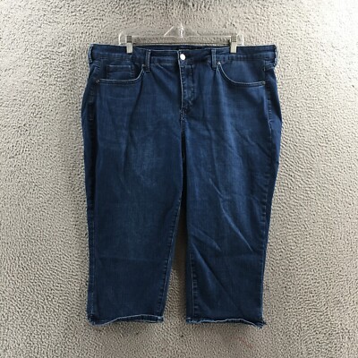 Nydj Tapered Jeans Womens 20 (Actual 42X19) Blue Denim High Rise Dark Wash Zip