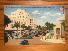 1945 Miami Beach, Fla. Linen Postcard - Lincoln Road And Washington Avenue