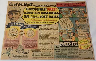 #ad 1935 Pabst ett ad CARL HUBBELL New York Giants $16.16