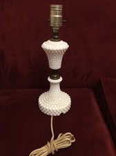 Vtg boudoir nightstand Hobnail milk glass table lamp base 12.5  tall working