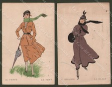 BIANCHI. IL VENTO ED IL GHIACCIO. Due graziose cartoline d'epoca viaggiate.
