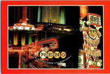 Tarjeta postal de neón de Reno de varios años 70 Circus Clown Sands Sahara Hotel Casino NV u