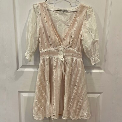 One Size Dainty Coquette European Style Eyelet White Lined Mini Dress | eBay
