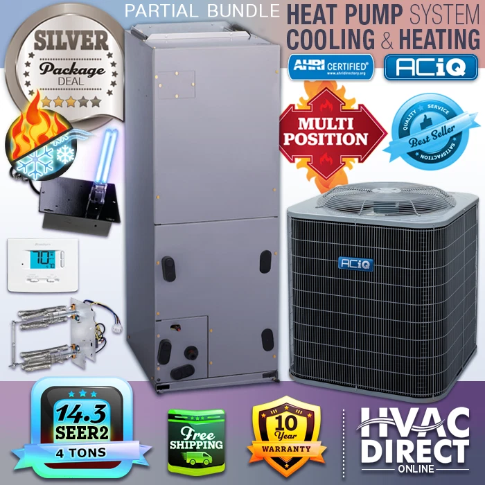4 Ton 14.3 SEER2 ACiQ-Heil by Carrier AC Heat Pump System Heat  Kit+T-Stat+UV | eBay