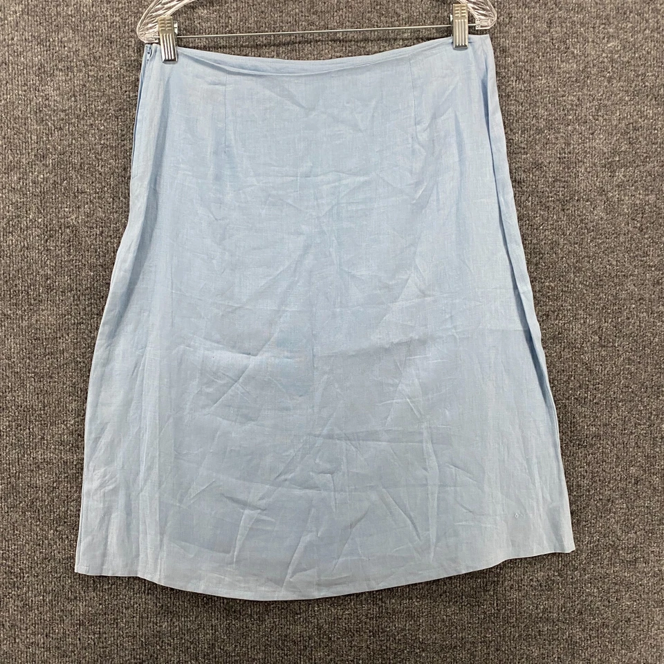 Sisley 亚麻裙女式 12 蓝色 A 字蝴蝶刺绣波西米亚 Modest 90 年代 — 第 4/4 张图片