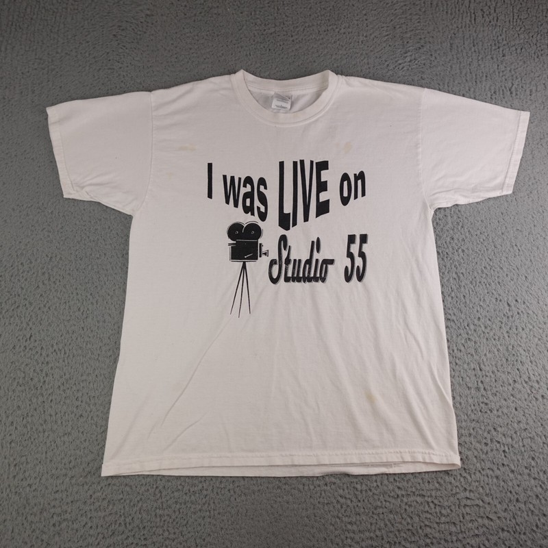 I Was Live On Studio 55 Shirt Mens Large White Short Sleeve Graphic*