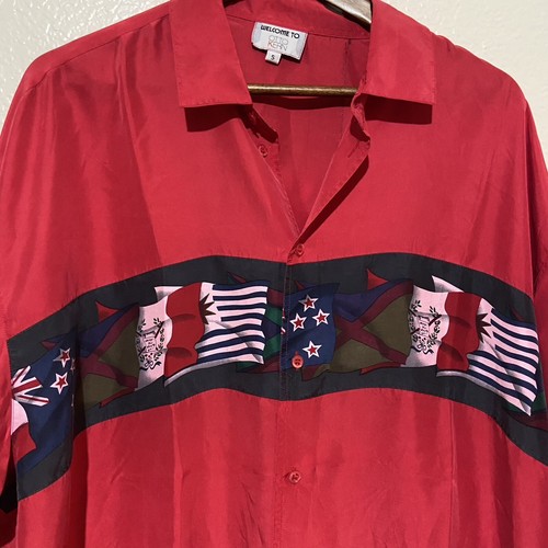 Vintage Otto Kern Mens Flags Button Down Red Shirt Size 5 - Picture 7 of 7