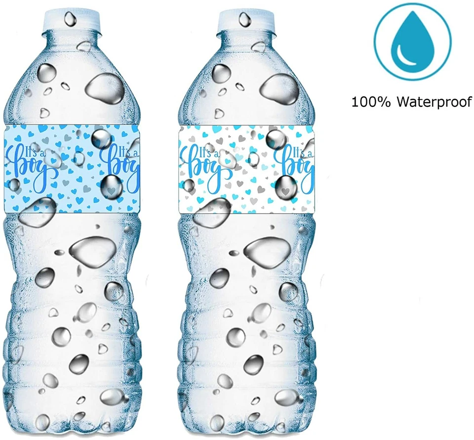 20 etiquetas de biberón de agua Its a Boy azul y blanco baby shower fiesta impermeable  Foto 3 de 4
