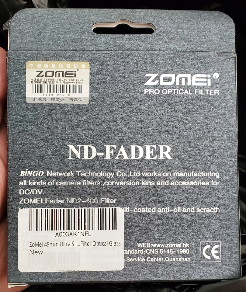 Zomei Pro Optical Filter 49MM ND- Fader Hd Glass Filter Slim ND-2-400 - Image 2 of 4