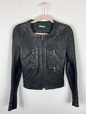 Kookai Leather Jacket Womens Size 6 Uk Black Textured Natural Fitted 4 Pockets