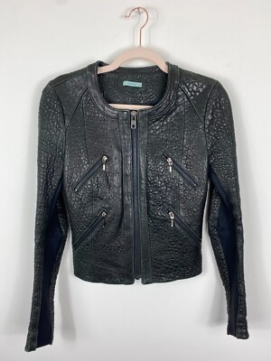 Kookai Leather Jacket Womens Size UK Black Textured Natural