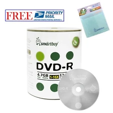 100 Smartbuy DVD-R 16X 4.7GB Logo Top Blank Media Disc + FREE Micro Fiber Cloth